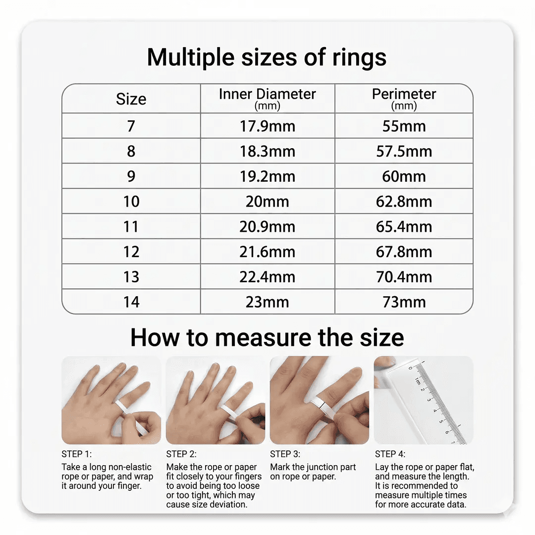 SENOVA ring size chart and measuring guide