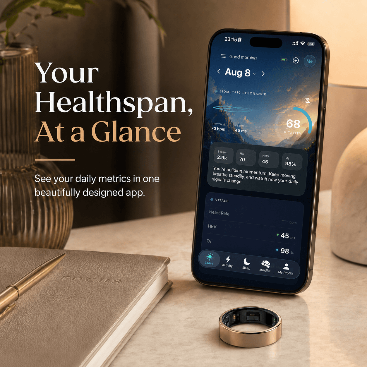 SENOVA ring beside the app